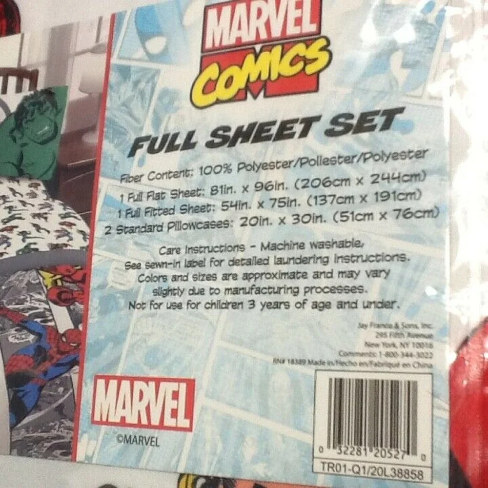 new Marvel Comics FULL Sheet Set Capt America, Incredible Hulk, Spider-Man, Thor